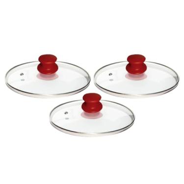 Imagem de Kit 1 Á 6 Tampas De Vidro Temperado 20 Cm Para Panelas E Frigideiras Puxador de Plástico ou Madeira (Pomel de baquelite vermelho, 3)