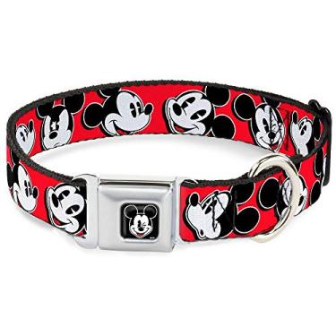 Imagem de Coleira para cão com fivela de cinto de segurança – Mickey Mouse Expressions vermelho/preto/branco – 3,8 cm de largura – serve para pescoço de 33 a 45 cm – Pequeno
