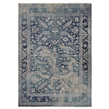 Imagem de Shahbanu Rugs Cambridge Tapete oriental com nó à mão de lã e seda azul apagado (2,5 m x 3,5 m)