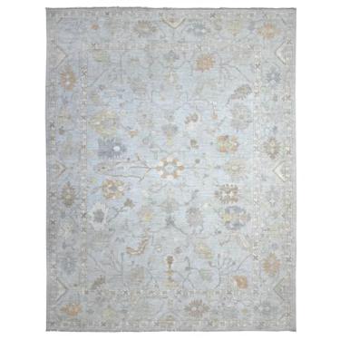 Imagem de Shahbanu Rugs Tapete oriental atado à mão de angorá afegão de lã pura azul ártico (2,5 m x 29,5 cm)