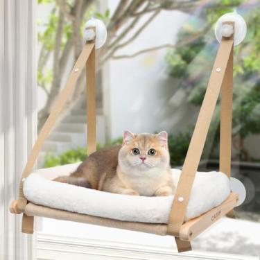Imagem de CATISM Poleiro De Janela Para Gatos - Rede Para Gatos - Janela - Assento - Casa - Redes De Janela Para Gatos Cama Para Gatos Pequenos A Médios De Interior, Madeira, Capa Lavável À Máquina, Dobrável