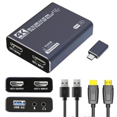 Imagem de dobestyou Placa de captura de áudio e vídeo 4K com cabo HDMI, USB 3.0, Full HD 1080p para gravação de jogos, transmissão ao vivo..
