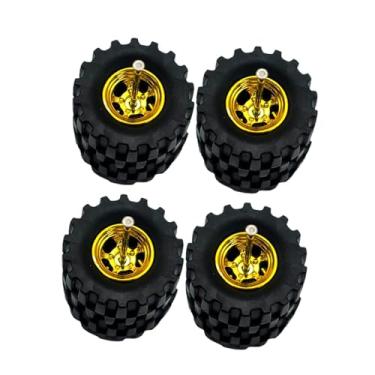 Imagem de YIJU 4Pcs 1/64 Scale Alloy Wheel Pneus Pneus de Borracha Simulação Profissional Diâmetro 1,45 Cm Peças de Brinquedo DIY Modificadas Fácil de Instalar, Amarelo, Tamanho real