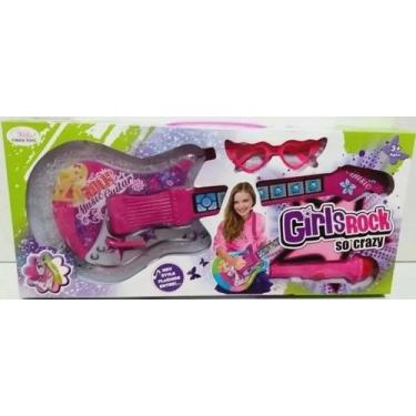 Imagem de Guitarra Rosa Musical Girls Rock Com Som e Luz + Microfone e Óculos - 