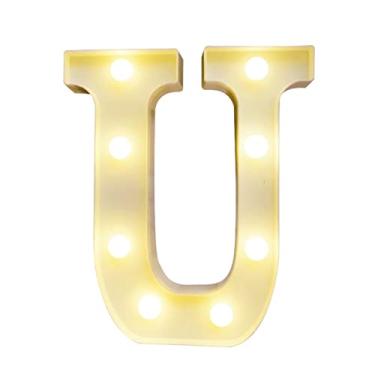 Imagem de LEDs de Alfabetos Leves, Brancos Quentes Constantes Luminárias de Luz Brilhante Assinam Luz para o Engajamento Decoração de Casamento da Festa (U)