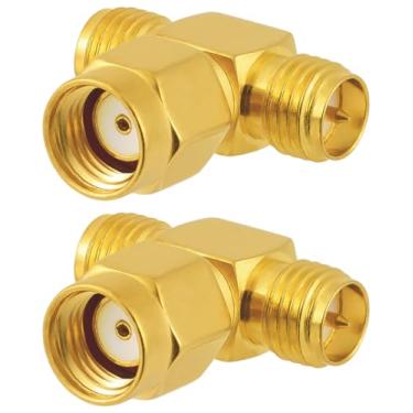 Imagem de POBADY 2PCS RP SMA Adaptador Divisor 3 Vias T Forma RP SMA Macho para Dual RP SMA Fêmea Divisor Antena Adaptador Conversor 50 Ohm
