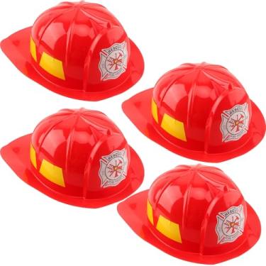 Imagem de Cotiny 4 Pack Kids Firefighter Hats Plastic Fire Helmet Fireman Costume Hat for Kids Fireman Cosplay Halloween Party Decor (Color Style 1)