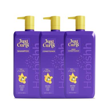 Imagem de Kit de cuidados com o cabelo Conjunto de shampoo e condicionador Herbishh Just Curls