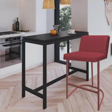Imagem de Banqueta Com Encosto Noah Luxo Confort Bistrô Cozinha Ferro Bronze Sintético Vermelho - Ahazzo Móveis