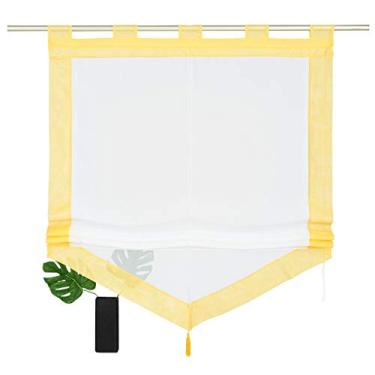 Imagem de SIMPVALE - Persiana romana para cozinha e banheiro varanda - Cortina de janela de voile transparente levantável com decoração de borla, amarela, 60 x 140 cm