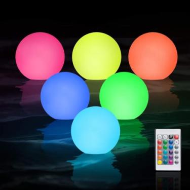 Imagem de Pacote com 6 luzes flutuantes para piscina: bolas de piscina LED de 7,6 cm para piscina, luzes de bola iluminadas com controle remoto, IP68 à prova d'água, esfera de esfera brilhante que muda de cor