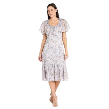 Imagem de Vestido midi romântico floral capelet com saia franzida, pervinca/azul, 48