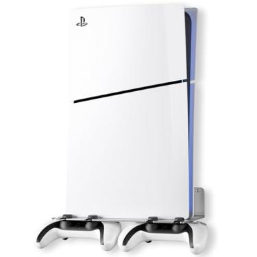 Imagem de ANSHAWTIY Suporte de parede de liga de alumínio PS5 compatível com todas as gerações do PS5, comporta dois controladores, dissipação de calor, acessórios Ps5 universais para sala de estar e quarto
