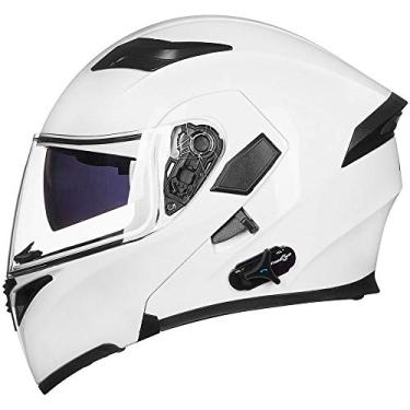 Imagem de ILM Capacete De Motocicleta Bluetooth Modular Dobrável, Viseira Dupla, Intercomunicador Para 6 Pilotos, Rádio Fm Mp3, Modelo Dot 902Bt Pro (Branco, Extra Grande)