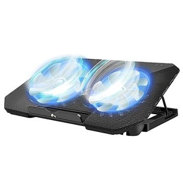 Imagem de FOBELEC Almofada De Resfriamento Para Laptop, Cooler Pad Chill Mat, 2 Ventiladores Silenciosos, Luzes Led E 2 Portas Usb, 5 Alturas E Com Suportes De Velocidade Ajustáveis, Design De Malha De Metal,