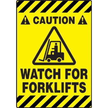 Imagem de Accuform PSR620 Slip-Gard Adesivo Vinil Estilo Tapete Placa de Chão, Legend "Relógio de Cuidado para Empilhadeiras", 50,8 cm de comprimento x 35,5 cm de largura, preto em amarelo