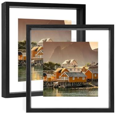 Imagem de YOTINTIN Conjunto de 22 molduras de 25 x 25 cm, molduras flutuantes de vidro duplo para fotos de madeira para montagem na parede ou exibição de mesa para fotos de 12 x 18 cm, 15 x 20 cm, preto