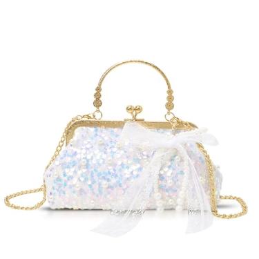 Imagem de QTKJ Bolsa de noite, bolsa de lantejoulas, transversal para mulheres, casamentos, formaturas, festas (branca), Branco, One Size