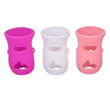 Imagem de Manga de Silicone para Mamadeiras de Vidro de 240 Ml, Tampa de Garrafa à Prova de Estilhaços Com Anti-fluxo, Aquecedores de Isolamento, Design Bonito para Vidro (Branco + Rosa +