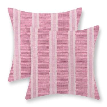 Imagem de JEFERSO Capas de almofada rosa choque de bolinhas 45,7 x 45,7 cm, conjunto de 2 capas de almofada decorativas listradas, modernas, abstratas, geometria, decoração externa, capas de almofada de linho