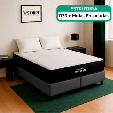 Imagem de Cama Box Baú King Cinza E Colchão Orthopedic D33 Vstore