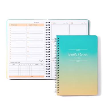 Imagem de Hopesky Agenda semanal sem data – Caderno organizador de trabalho A5 Simplify Estética com encadernação espiral, capa PP de 70 mícrons, papel 100 GSM, 14,8 cm x 21 cm (azul amarelo)