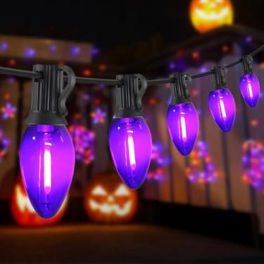 Imagem de CHYSUPER Luzes De Natal Roxas C7 Para Áreas Externas E Internas, 3 Metros - Cordão Led Halloween Com 10 Lâmpadas Vintage, Fio Preto À Prova D'Água Pátio, Linha Telhado, Árvore Natal, Decoração