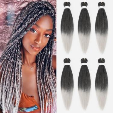 Imagem de Dilekay Extensões De Cabelo Ombre Silver Brading Pré-Esticadas 28" Com Tranças Longas, 6 Pacotes, Trança Kanekalon, Textura Lisa Yaki Macia, Extensão Cinza Hipoalergênica