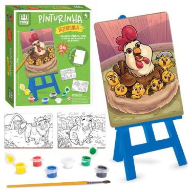 Imagem de Brinquedo Educativo Infantil Kit Pinturinha Fazendinha Com Tintas E Ca