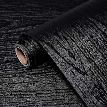 Imagem de Papel de parede para contato de madeira preta 39.9 cm x 1000.0 cm papel de parede de grão de madeira de vinil espesso texturizado autoadesivo removível para móveis parede bancada descasque e cole à