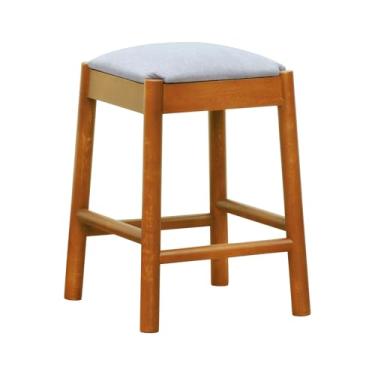 Imagem de Banco Baixo Amber Madeira Maciça - Amêndoa Assento Estofado Linho Bege Mescla Impermeável