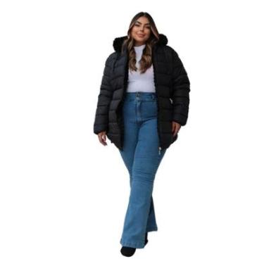 Imagem de Jaqueta Bobojaco Feminina Revestida C/ Capuz Plus Size Preta Cor:;Tamanho:G2-Feminino