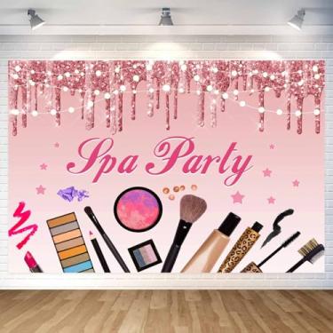 Imagem de Decorações de pano de fundo de festa de spa – cenário de foto rosa doce princesa meninas maquiagem aniversário fotografia fundo faixa para cabine de fotos para dia de spa maquiagem tema festa adereços