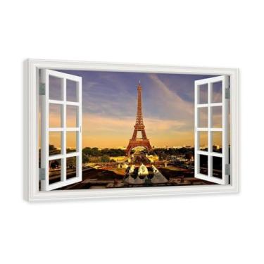 Imagem de NHLDZYH Janela de arte de parede com impressão em tela. Vista de janela falsa. Impressão de imagem natural em tela. Arte de cenário para decoração de sala de estar. (Vista da Torre Eiffel de Paris 04