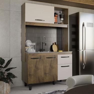 Imagem de Cozinha Compacta Isis 4 Portas 1 Gaveta Itauba/Off White - Panorama Móveis