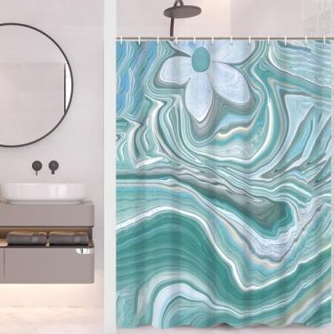 Imagem de Umpoo Cortina de chuveiro de mármore azul-petróleo, textura verde, abstrata, floral, moderna, estética, decoração de banheiro, tecido de poliéster, lavável à máquina, à prova d'água, 182 x 182 cm