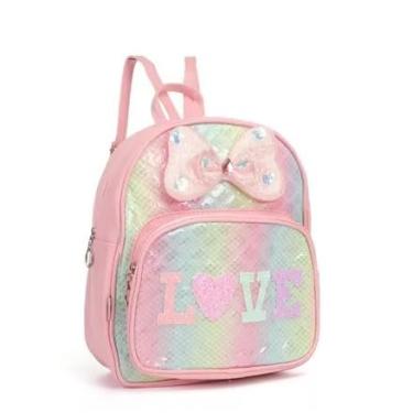 Imagem de Mochila Bolsa Infantil Menina De laço Couro Sintético Rosa Claro