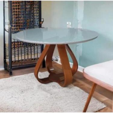 Imagem de Mesa de Jantar Cebola Redonda 90cm Tampo Laqueado C/vidro Off White - 