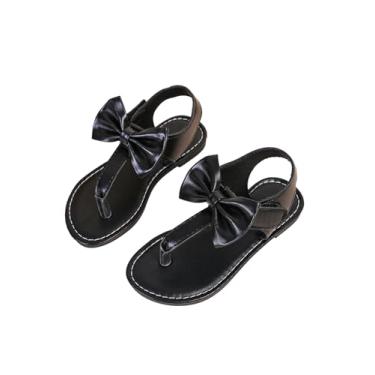 Imagem de Verdusa Sandálias femininas de verão com laço de bico aberto e tira no tornozelo, Preto, 13.5 Big Kid