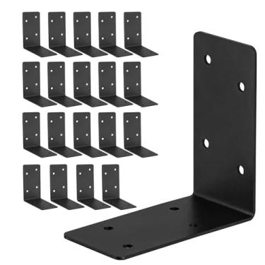 Imagem de YVHFWOY 20Pcs Canto Braces, 4 X4 X2 Preto L Suportes Para Madeira, Resistente 2Mm Aço Elevado Cama Jardim Suportes, 90 Graus Forma Suporte Móveis, Cama, Prateleira