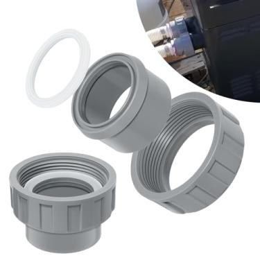 Imagem de 006723F Conector de PVC de 5 cm com kit de flange de aquecedor de 2 porcas usado para peças de aquecedor de piscina Raypak R185A, R265A, R335A, R405A (pacote com 2)