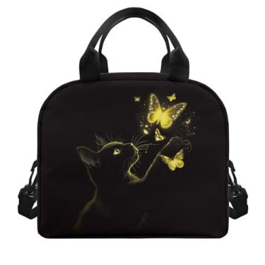 Imagem de PCSJRKG Lancheira com estampa de borboleta de gato, isolada, à prova de vazamento, lancheira para meninos e meninas, lancheira infantil com alça ajustável