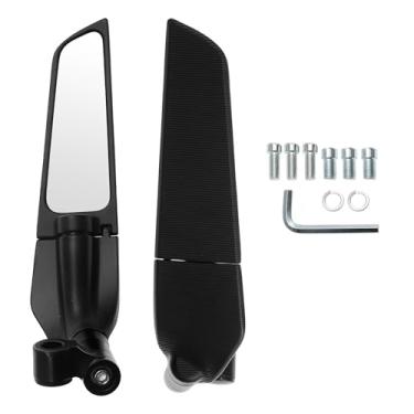 Imagem de VekAuto 1 conjunto de espelhos retrovisores de motocicleta para guidão universal ajustável liga de alumínio preto M8/M10 forma poligonal