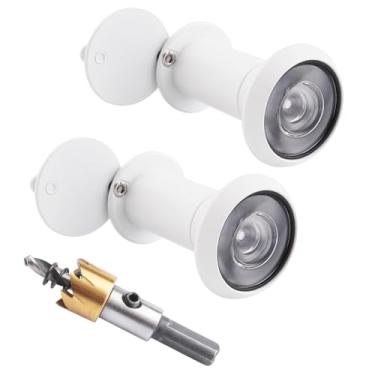 Imagem de Tahikem 2 peças de olho mágico de visor de porta, visores de porta com kit de broca de 16 mm, serve para porta frontal de 35 a 60 mm, olho mágico de ângulo amplo de 200 graus - Branco fosco