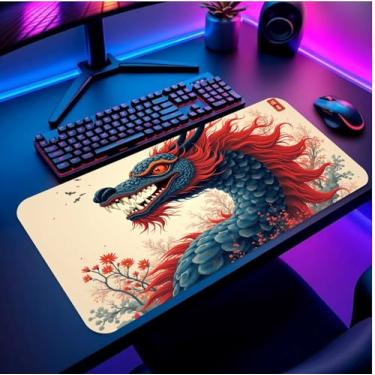 Imagem de Mouse Pad Gamer Premium Dragão Azul e Vermelho 120x40cm, Impermeável