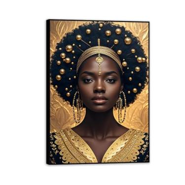 Imagem de Decoração de parede de mulheres negras afro-americanas, impressões emolduradas em ouro, pôsteres para quarto de meninas negras para adolescentes, escritório, quarto, dormitório, 85 x 60 cm (33 x 24