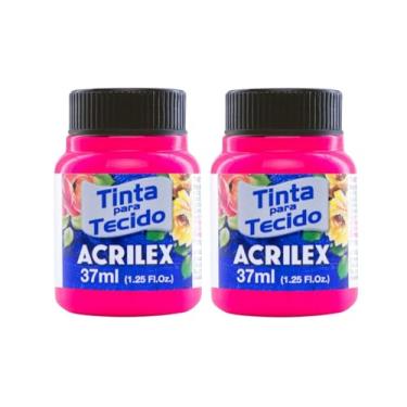 Imagem de Kit Com 2 Tintas Para Tecido Fluorescente Neon Acrilex 37ml Azul Vermelho Maravilha Verde Ouro Limão Fixação a Frio e Alta Cobertura Recomendado Para Tecidos De Algodão Sem Goma É Ideal Para Customização De Roupas, Decoração E Outras Aplicações Artísticas (Maravilha 107)