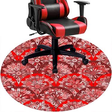 Imagem de Tapete de cadeira de mesa mandala, textura estilo mandala, tapete de cadeira de mesa para piso de madeira de escritório em casa, protetor de piso de pilha baixa, redondo 119 cm