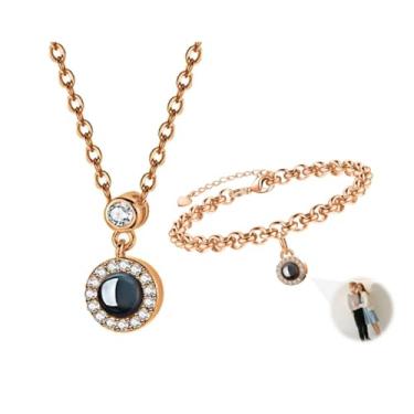 Imagem de Toodoumama Conjunto de joias com foto de projeção personalizada: colar e pulseira com pingente com imagem dentro, presente memorial criativo para casais/mãe - filha/melhores amigos, regular, Cobre