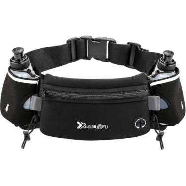 Imagem de Cinto de corrida com garrafas de água (2 x 175 ml) Pochete de hidratação à prova d'água bolsa de cintura para iPhone ajustável bolsa de cintura esportiva para maratona caminhada
